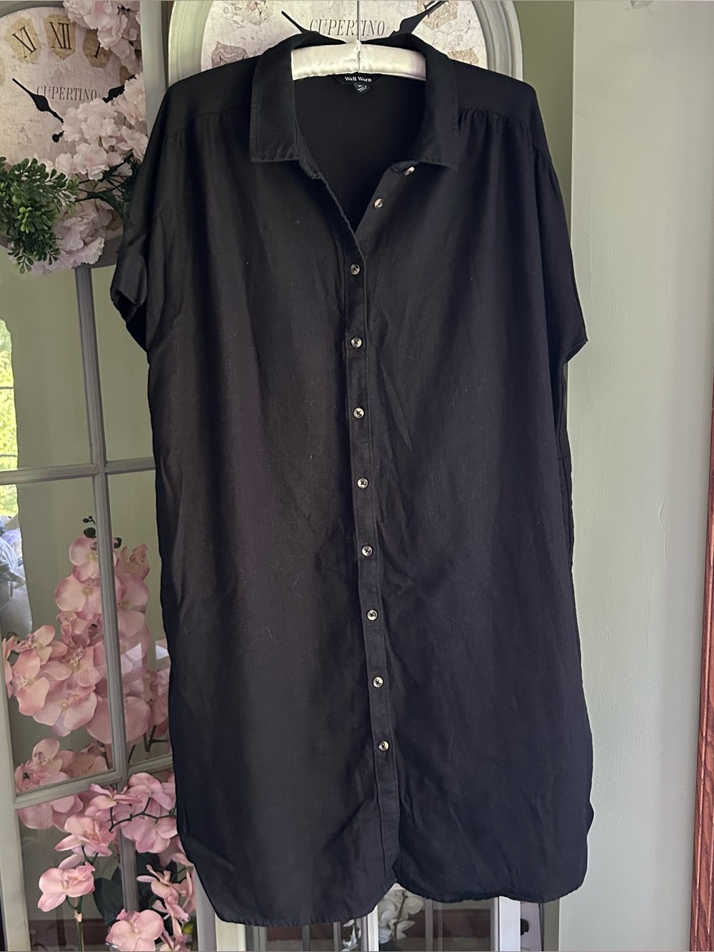 WELL WORN Linen Blend Button Down Shirt Dress Black Size XL